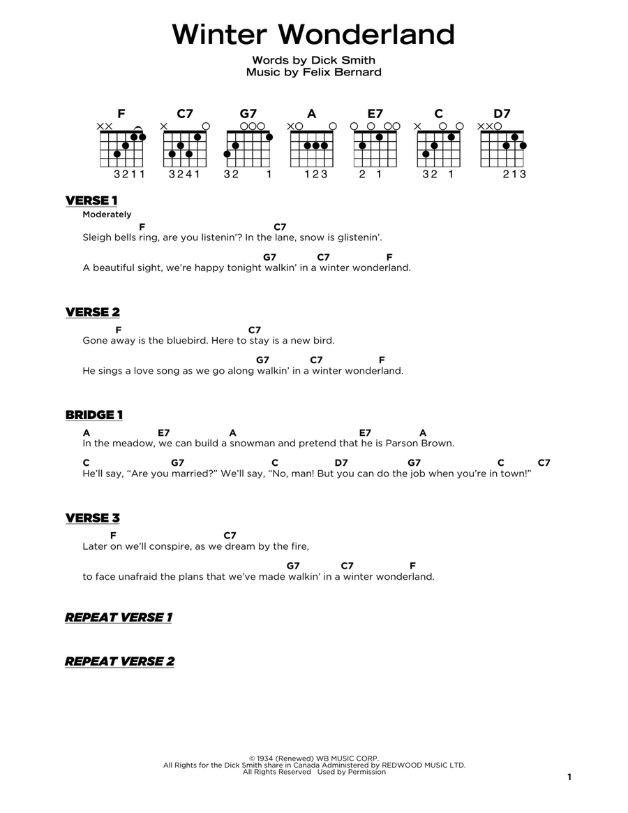Winter Wonderland Easy Guitar scores gallery preview page 1