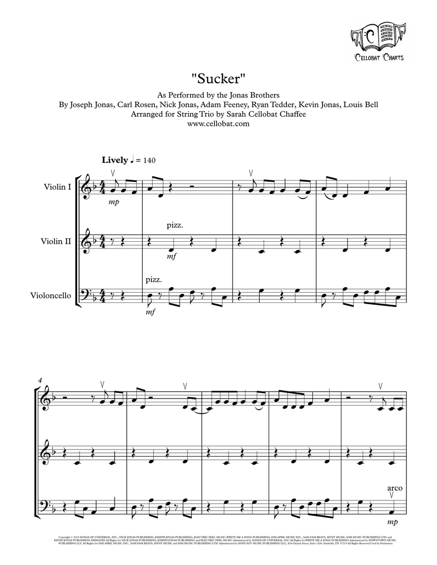Sucker by Jonas Brothers String Trio - Digital Sheet Music