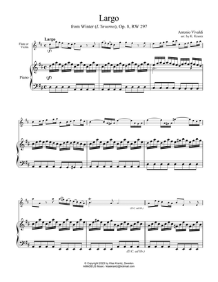 Largo from Winter (L'Inverno) for easy flute/violin and piano (cello part ad lib)