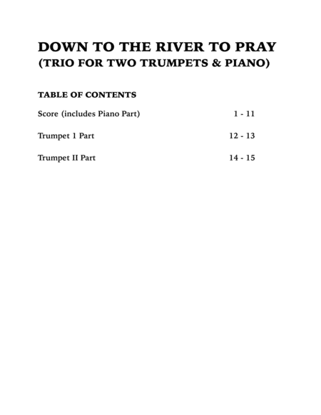 Down to the River to Pray (Trio for Two Trumpets and Piano) image number null