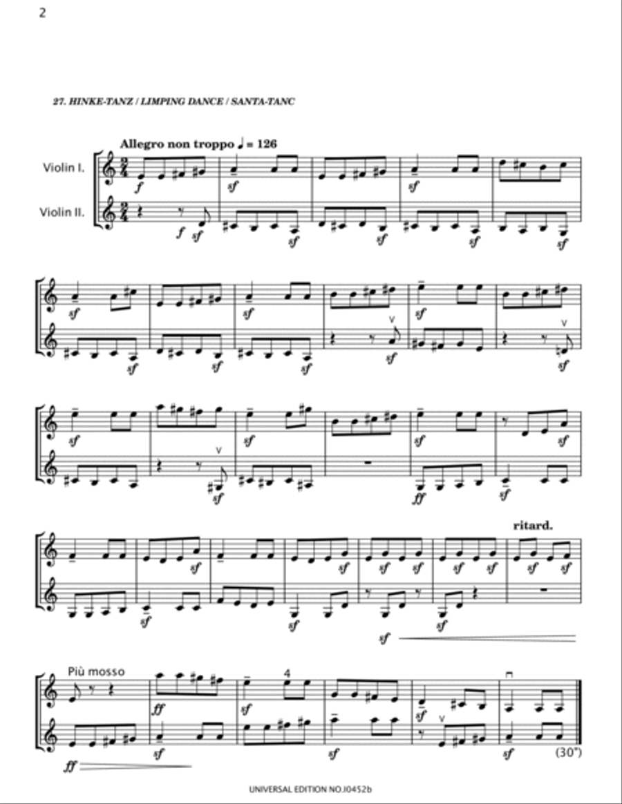 Béla Bartók - 44 Duos for Two Violins, Sz.98, BB 104 - No.26-44 Original String Duet scores gallery preview page 2