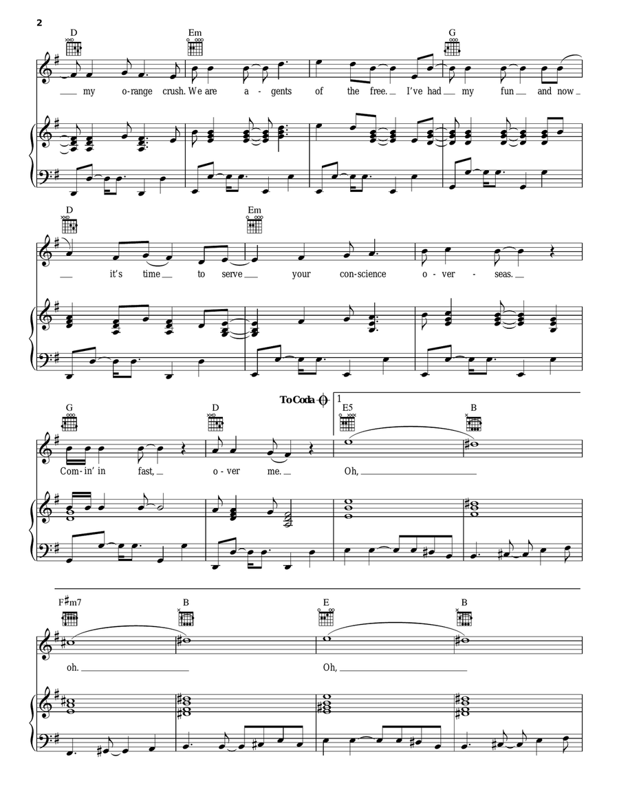 Orange Crush Piano, Vocal, Guitar scores gallery preview page 2