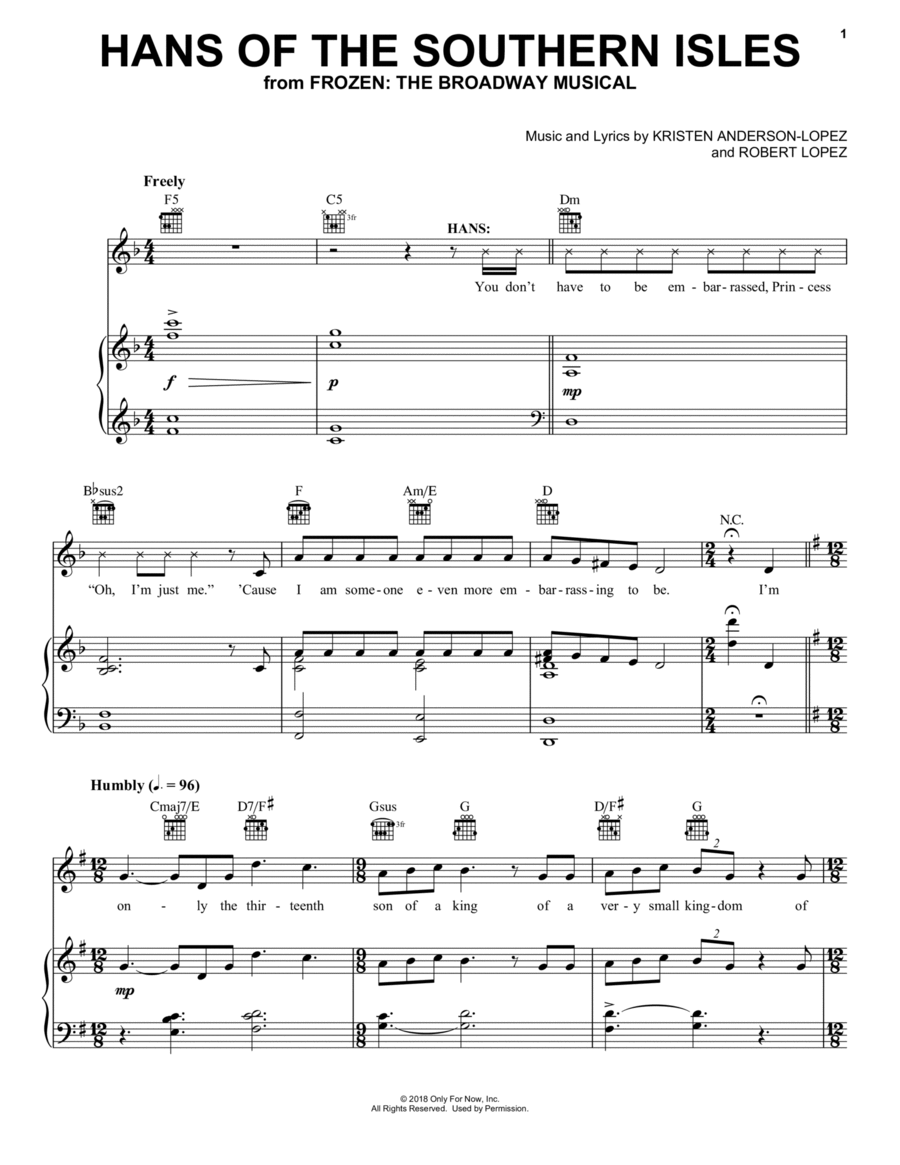 Hans Of The Southern Isles (from Frozen: The Broadway Musical) Piano, Vocal, Guitar scores gallery preview page 1