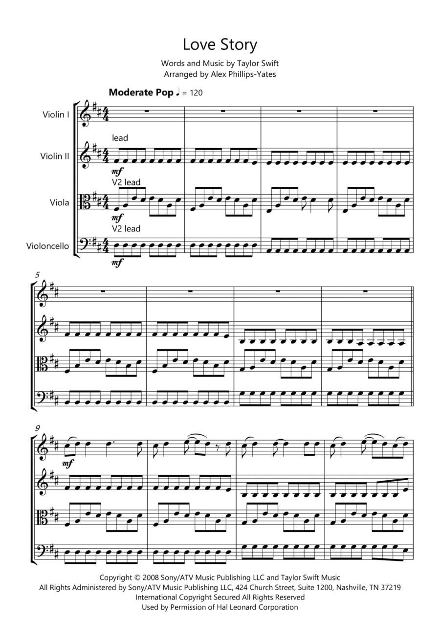 Love Story String Quartet scores gallery preview page 1
