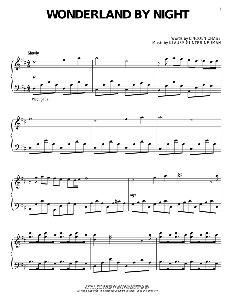 Wonderland By Night Piano Solo scores gallery preview page 1