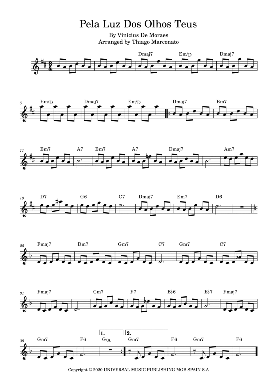 Pela Luz Dos Olhos Teus Pela Luz Dos Olhos Teus Piano scores gallery preview page 1