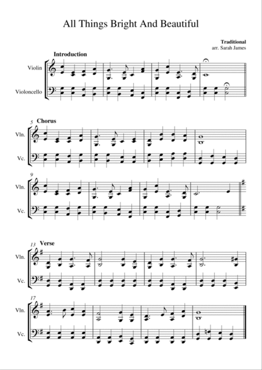 All Things Bright and Beautiful - Violin & Cello Arrangement by The Chapel Hill Duo String Duet scores gallery preview page 2
