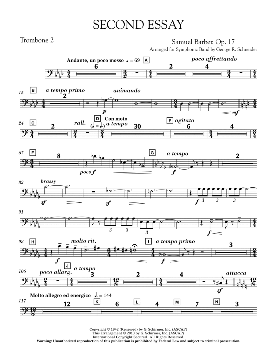 Second Essay - Trombone 2 Concert Band scores gallery preview page 1