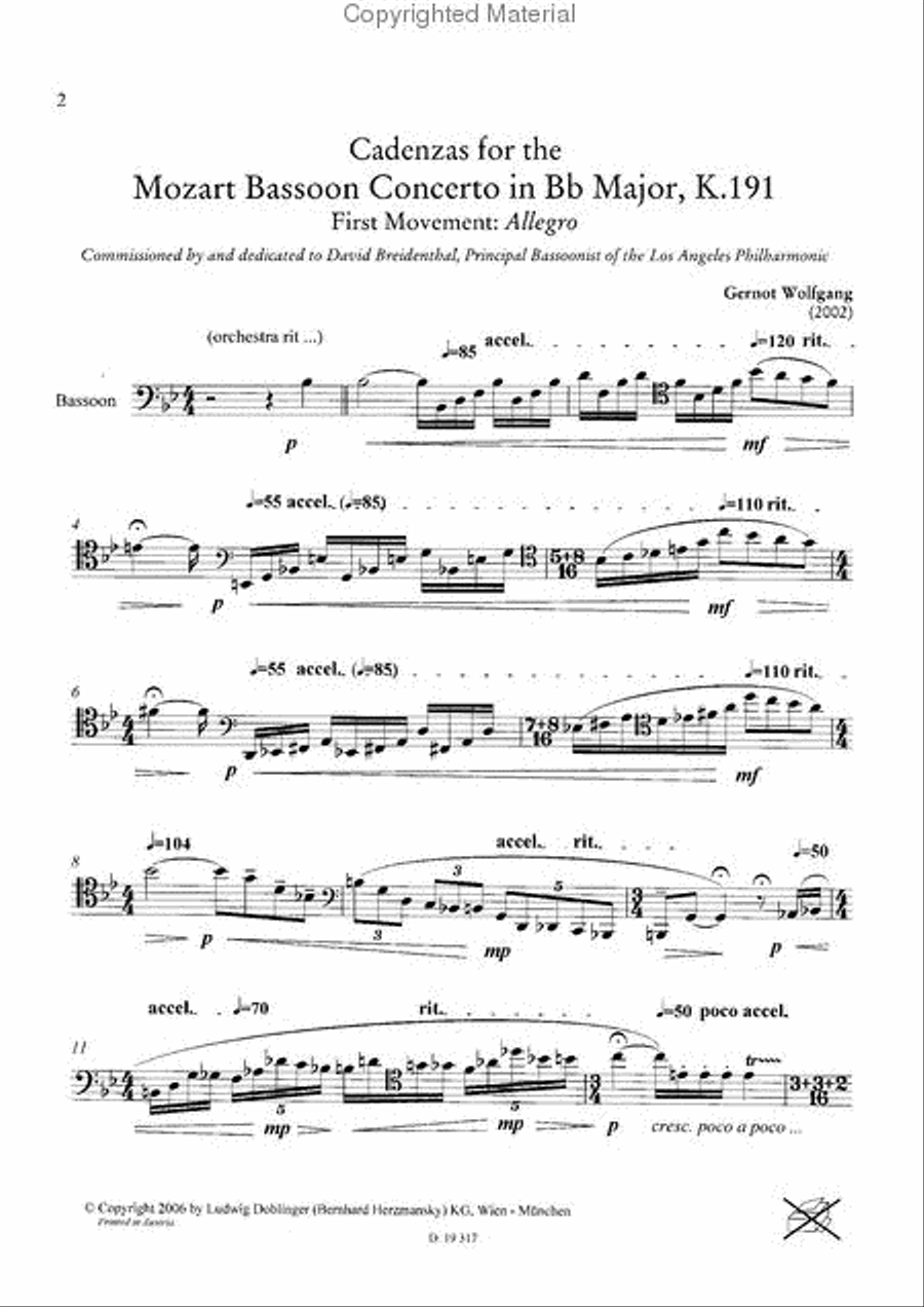 Kadenz zu W.A.Mozart Fagottkonzert in B-Dur Bassoon Solo scores gallery preview page 2
