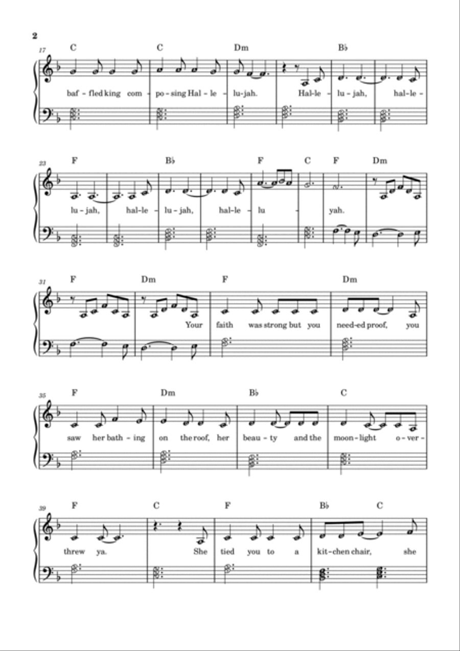 Hallelujah Piano Solo scores gallery preview page 2