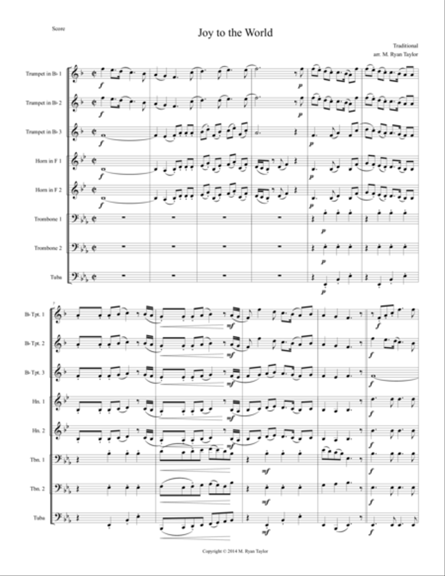Joy to the World : Brass Octet (3, 2, 2, 1) Brass Ensemble scores gallery preview page 1