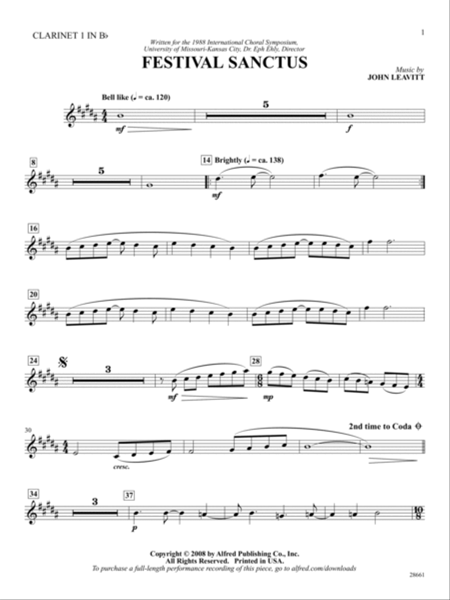Festival Sanctus: 1st B-flat Clarinet B-Flat Clarinet scores gallery preview page 1