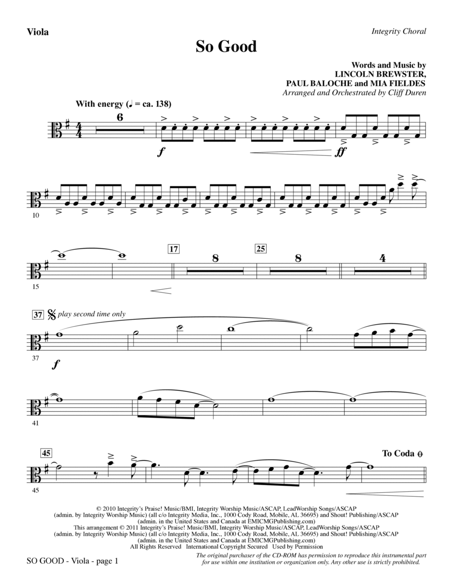 So Good - Viola So Good - Viola Choir scores gallery preview page 1