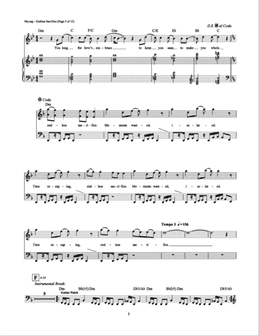 Endless Sacrifice Piano, Vocal, Guitar scores gallery preview page 5