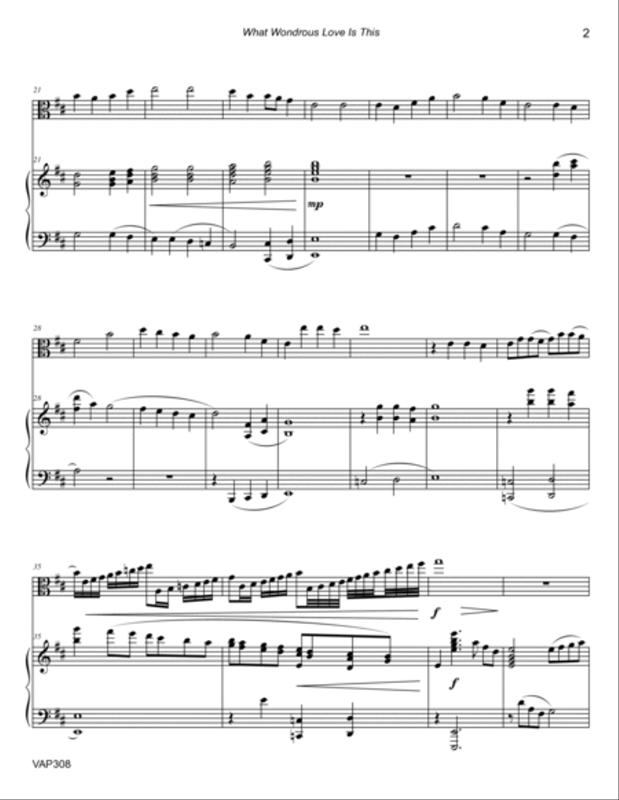 WHAT WONDROUS LOVE IS THIS - Viola Solo with Piano accompaniment Piano scores gallery preview page 2