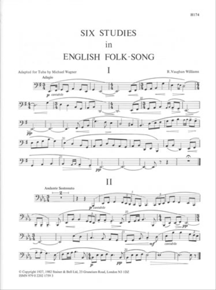 Six Studies in English Folk Song for Tuba Tuba scores gallery preview page 1