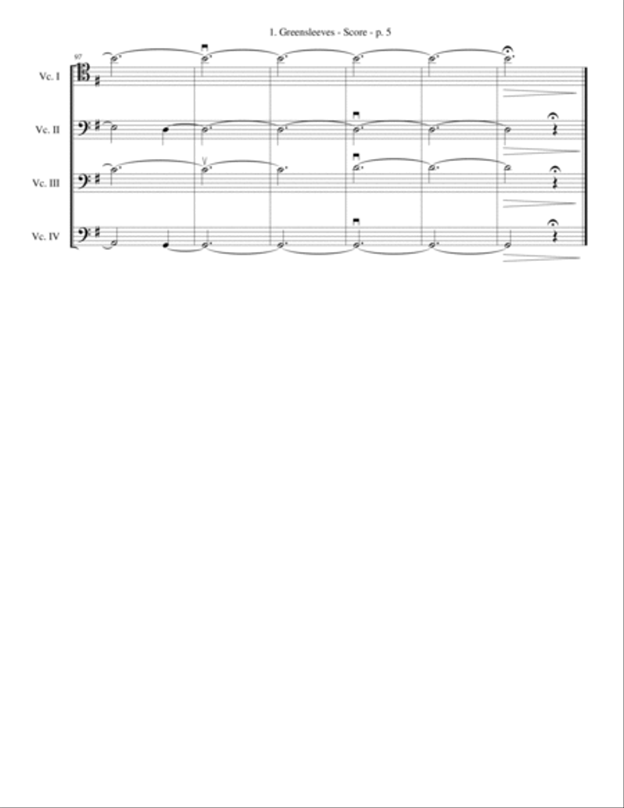 Greensleeves CELLO quartet - ADVANCED String Quartet scores gallery preview page 5