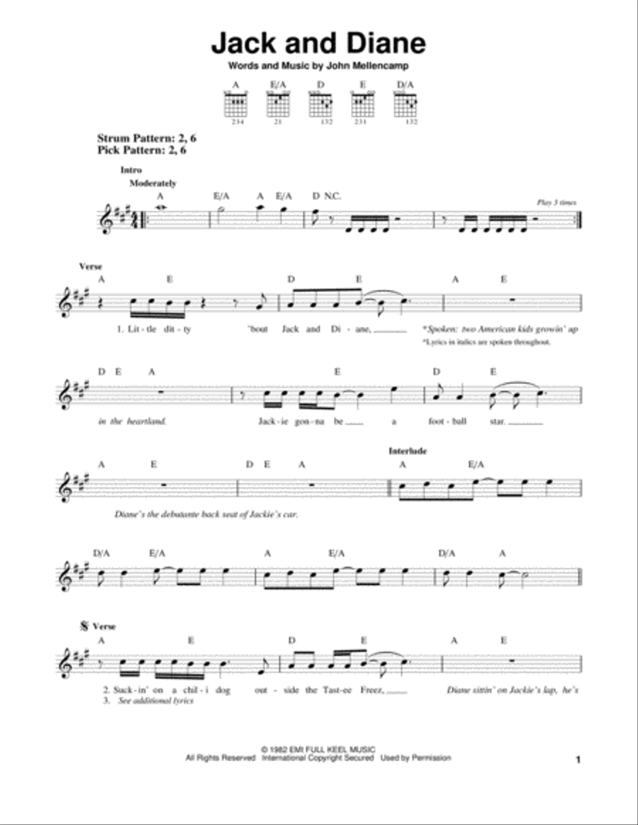 Jack And Diane Acoustic Guitar scores gallery preview page 1