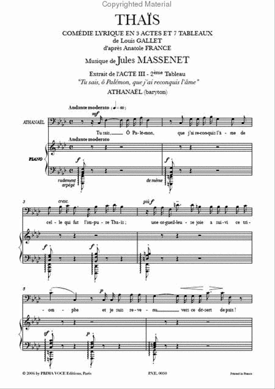 Tu sais, o Palemon, que j'ai reconquis l'ame from Thais Baritone Voice scores gallery preview page 2