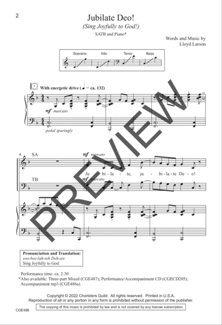 Jubilate Deo (SATB) Jubilate Deo (SATB) 4-Part scores gallery preview page 2