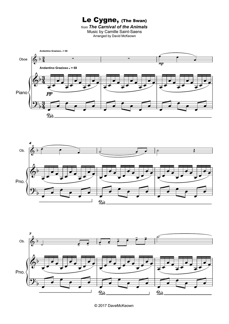 The Swan, (Le Cygne), by Saint-Saens, for Oboe and Piano Piano scores gallery preview page 3