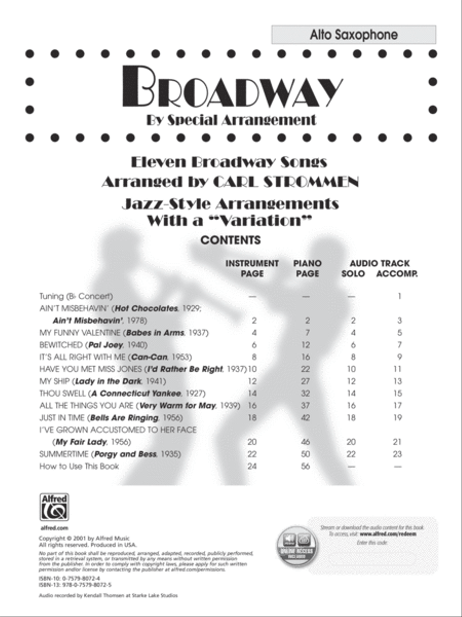 Broadway By Special Arrangement - Alto Sax Part/CD