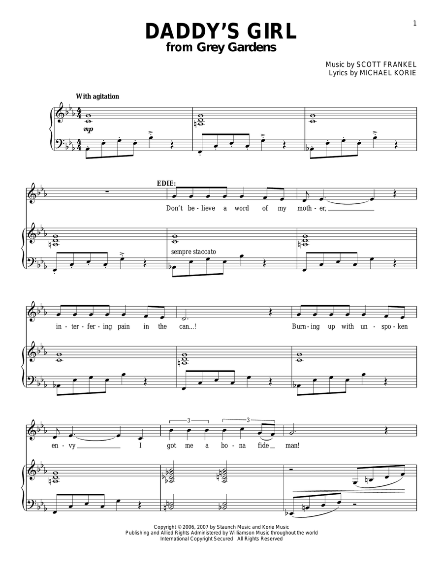 Daddy's Girl Piano, Vocal scores gallery preview page 1