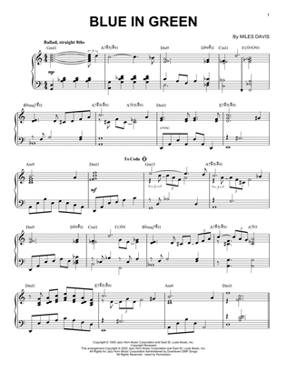 Book cover for Blue In Green [Jazz version] (arr. Brent Edstrom)