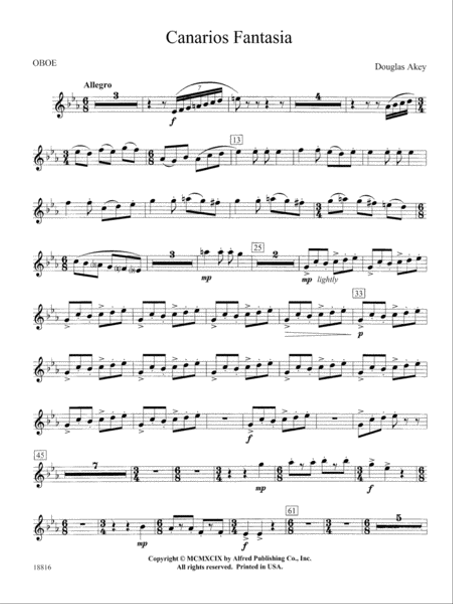 Canarios Fantasia: Oboe Canarios Fantasia: Oboe Concert Band scores gallery preview page 1