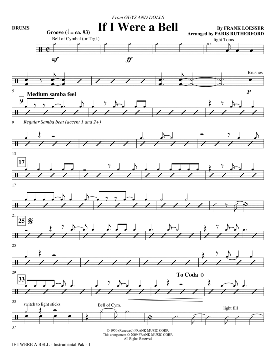 If I Were A Bell (from Guys And Dolls) - Drums Choir scores gallery preview page 1