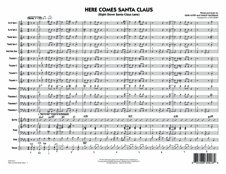 Here Comes Santa Claus (Right Down Santa Claus Lane) - Full Score Score scores gallery preview page 1