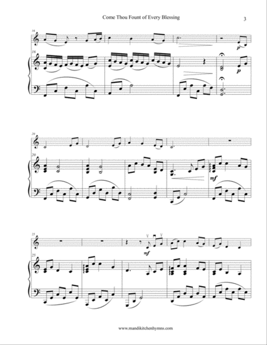 Come Thou Fount of Every Blessing (Violin & Piano) Violin Solo scores gallery preview page 3