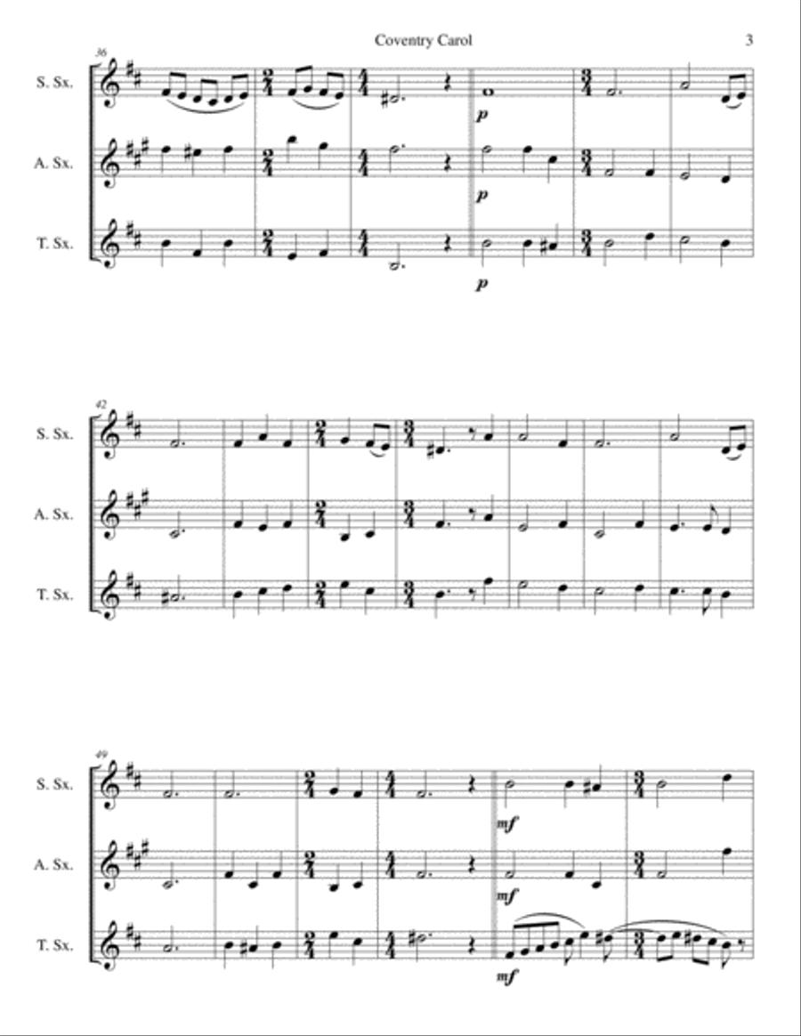 Coventry Carol for saxophone trio Woodwind Trio scores gallery preview page 3