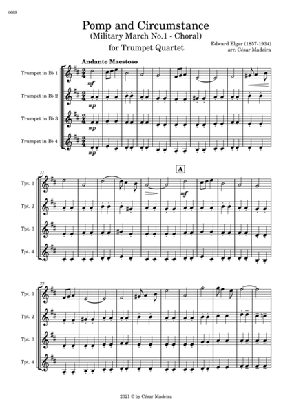 Pomp and Circumstance No.1 - Trumpet Quartet (Full Score) - Score Only image number null