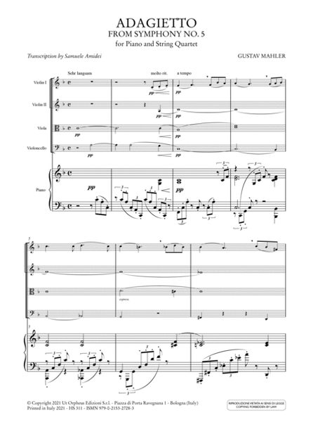 Adagietto from Symphony No. 5 for Piano and String Quartet