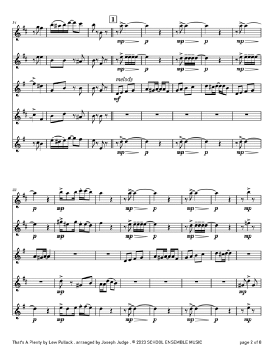 That's A Plenty by Pollack for Saxophone Quartet in Schools Saxophone Quartet scores gallery preview page 2