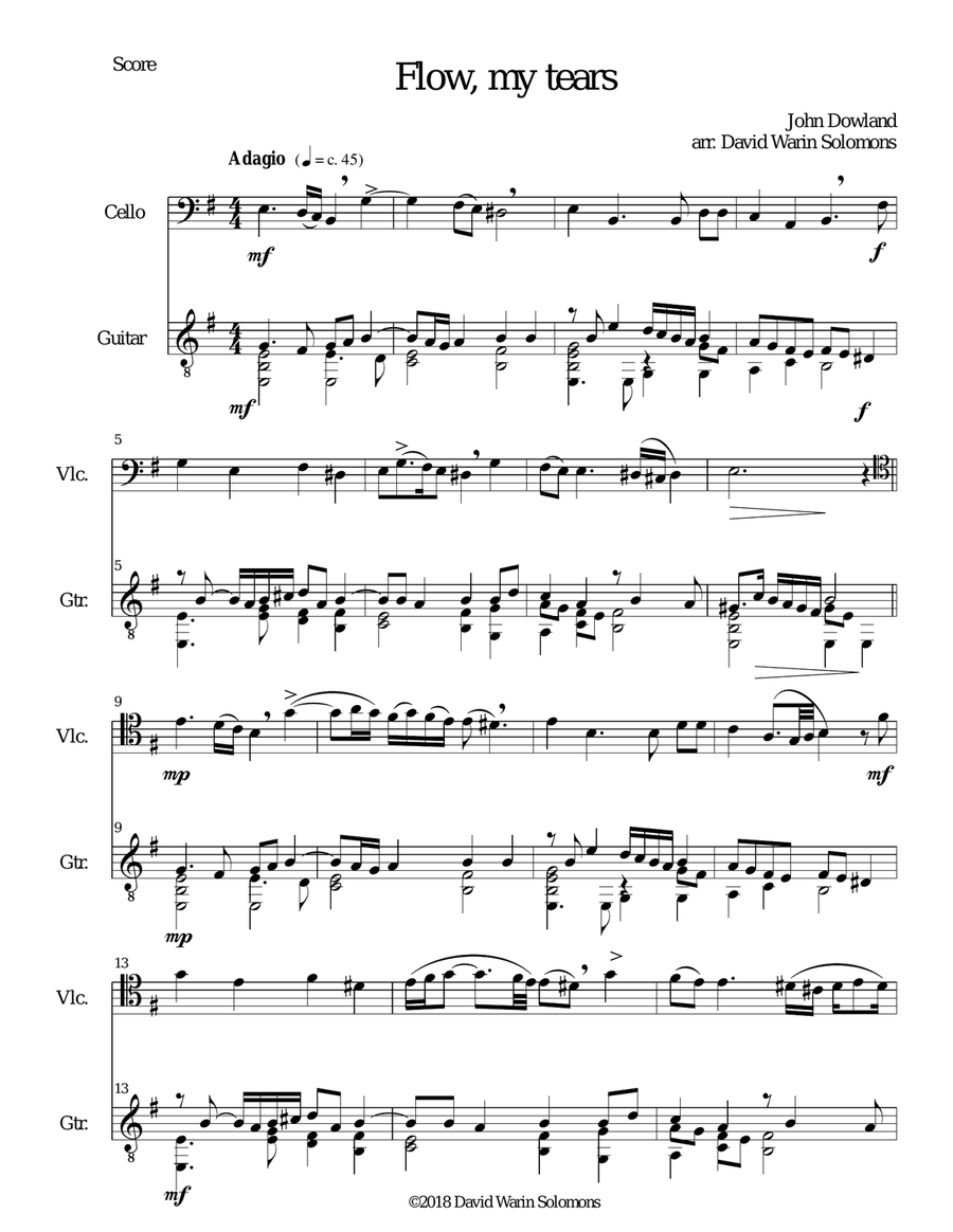 Flow my tears for cello and guitar (with divisions) String Duet scores gallery preview page 1