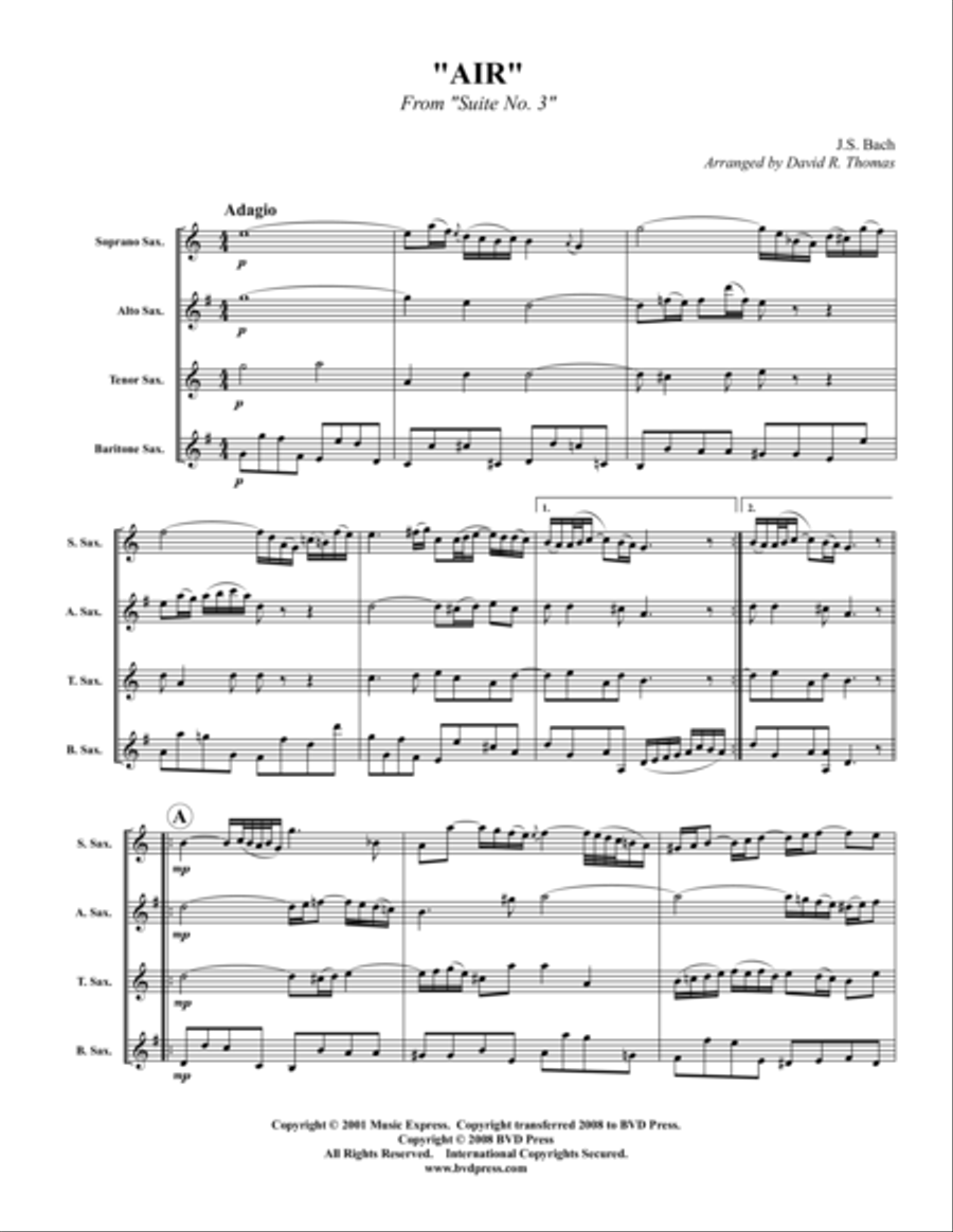 Air on the G String Saxophone scores gallery preview page 1