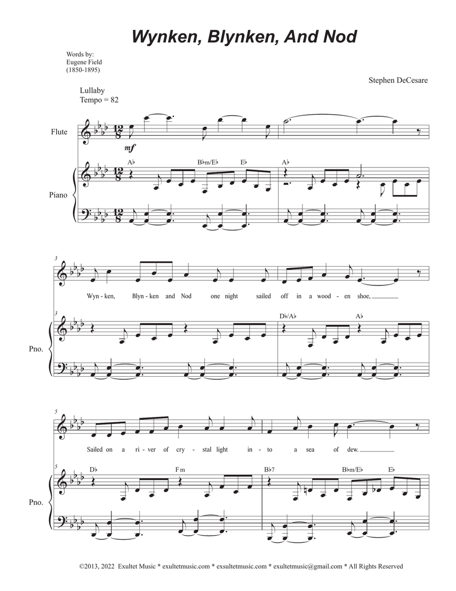 Wynken, Blynken, And Nod (Unison choir) by Stephen DeCesare Unison Choir - Digital Sheet Music
