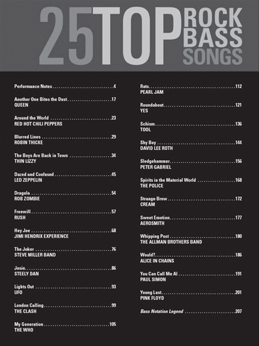 25 Top Rock Bass Songs Guitar Tablature scores gallery preview page 2