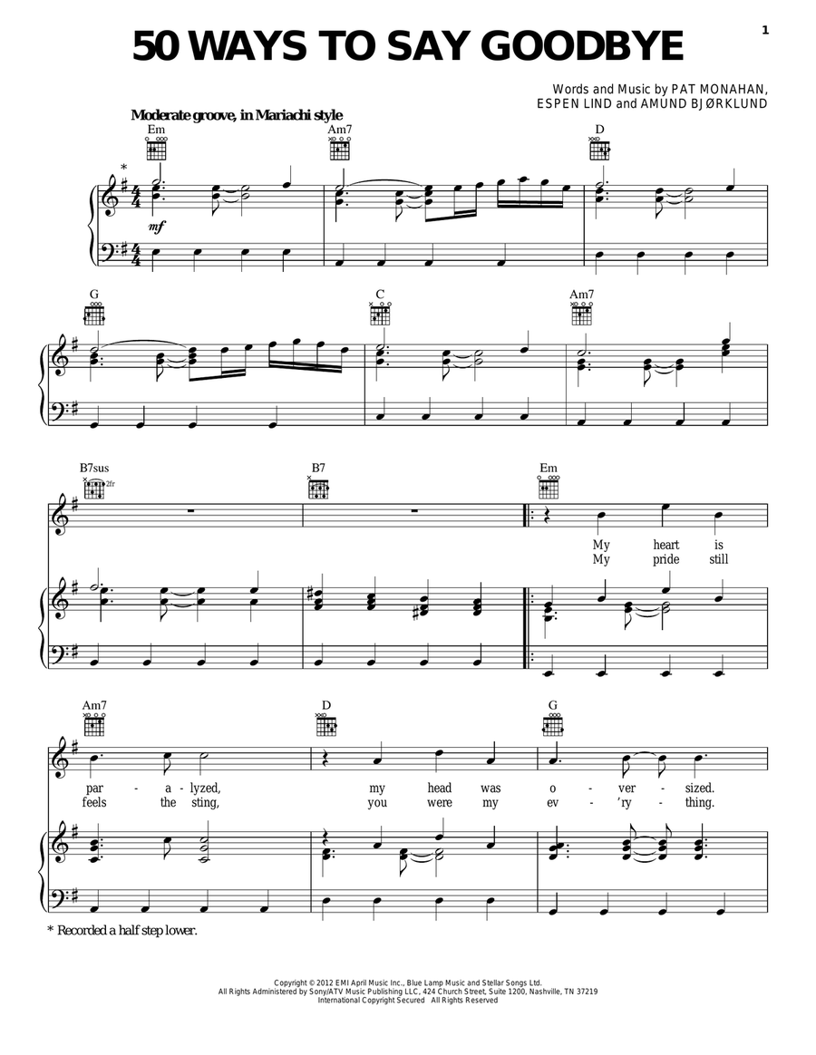 50 Ways To Say Goodbye Piano, Vocal, Guitar scores gallery preview page 1