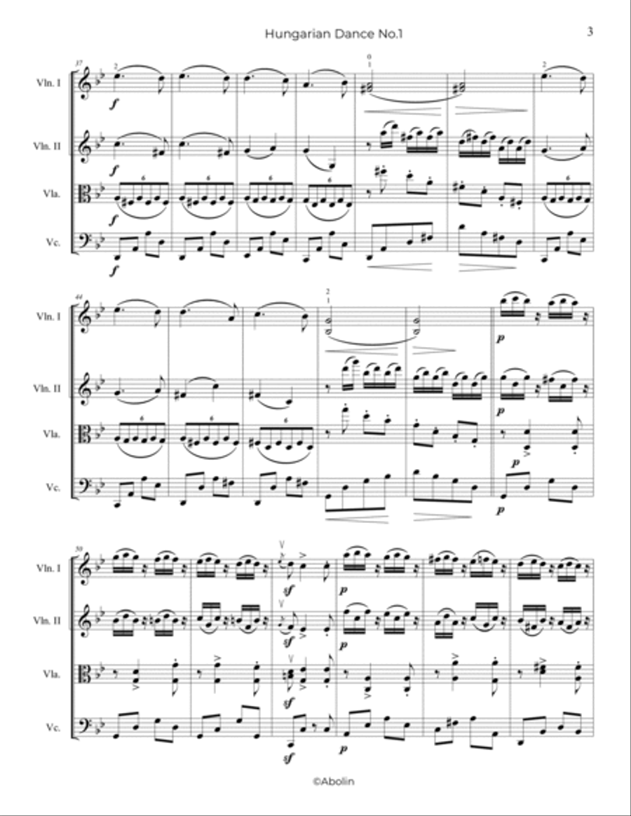 Brahms: Hungarian Dance No.1 - String Quartet String Quartet scores gallery preview page 4