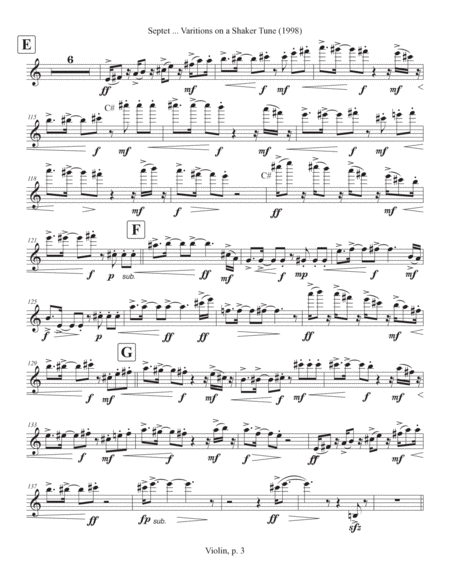 septet, opus 77 ... Variations on a Shaker Tune (1998) Violin part