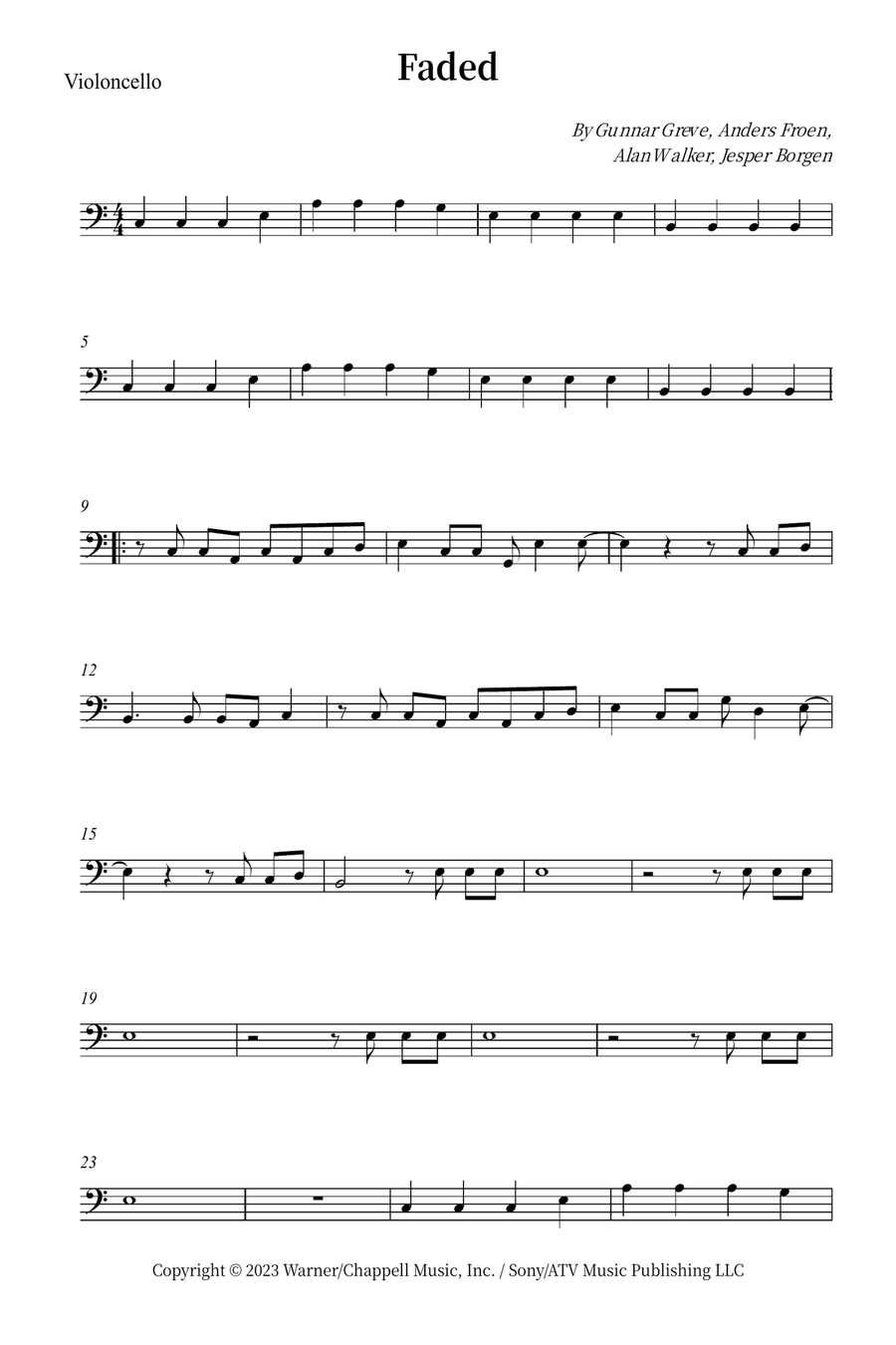 Faded Cello Solo scores gallery preview page 1