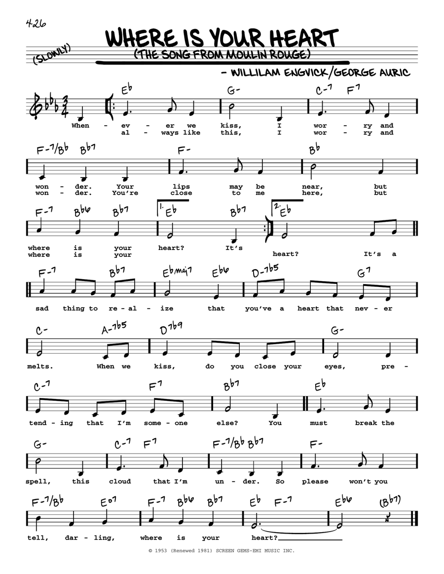 Where Is Your Heart (The Song From Moulin Rouge) (Low Voice) Low Voice scores gallery preview page 1