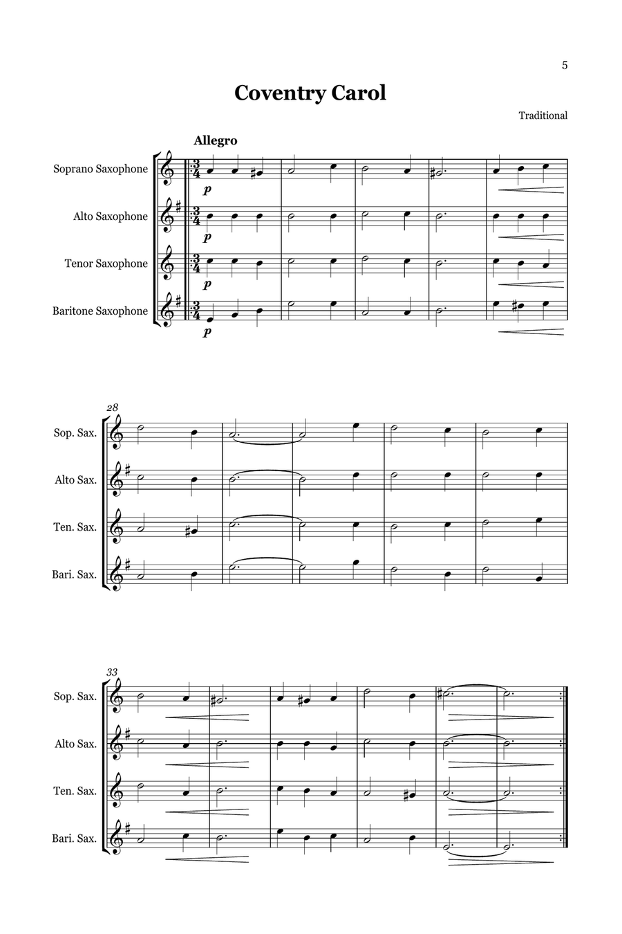Christmas Carol Selection vol. 2 for SATB Saxophone quartet Saxophone Quartet scores gallery preview page 5