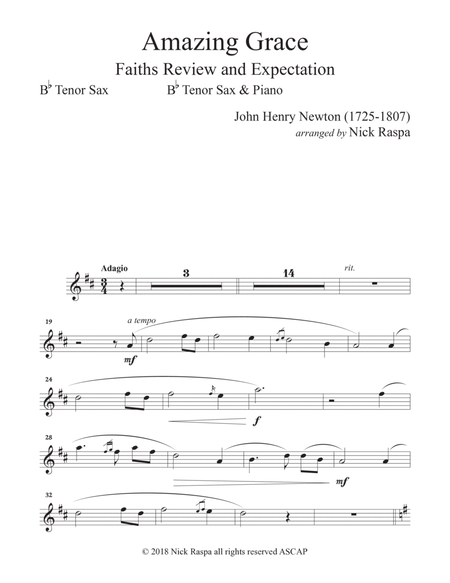 Amazing Grace (B Flat Tenor Sax & Piano) Tenor Sax part image number null