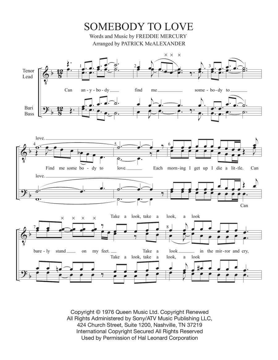 Somebody To Love Somebody To Love TTBB scores gallery preview page 1