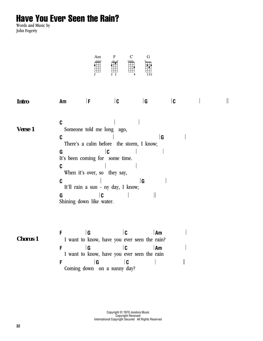 Have You Ever Seen The Rain? by Creedence Clearwater Revival Ukulele - Digital Sheet Music