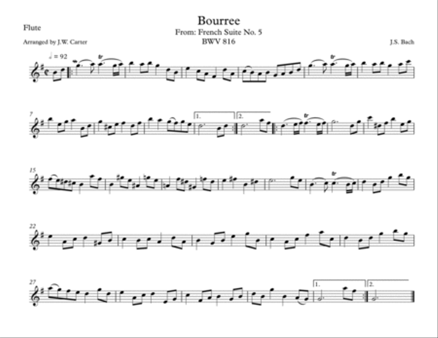 Bourree from French Suite No. 5 for Flute & Viola Flute scores gallery preview page 2